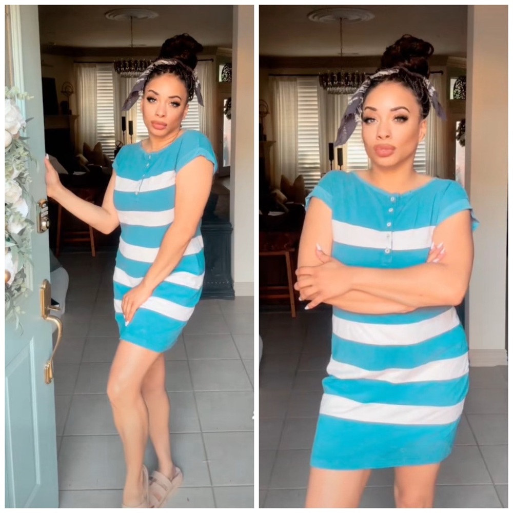 J. Crew Turquoise & White Striped Short Sleeve Mini Dress- 1111